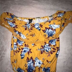 Rue21 Yellow and Blue Floral Ruffled Blouse